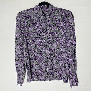 Ricki’s Stretchy Purple Floral Mock Neck Long Peasant Style Sleeve Blouse L